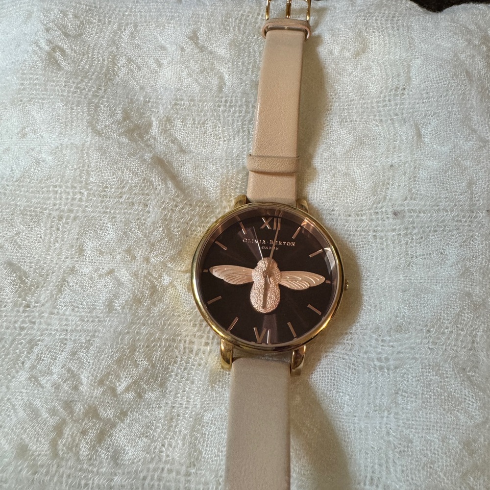 OLIVIA BURTON Gold and Peach Bee Watch
